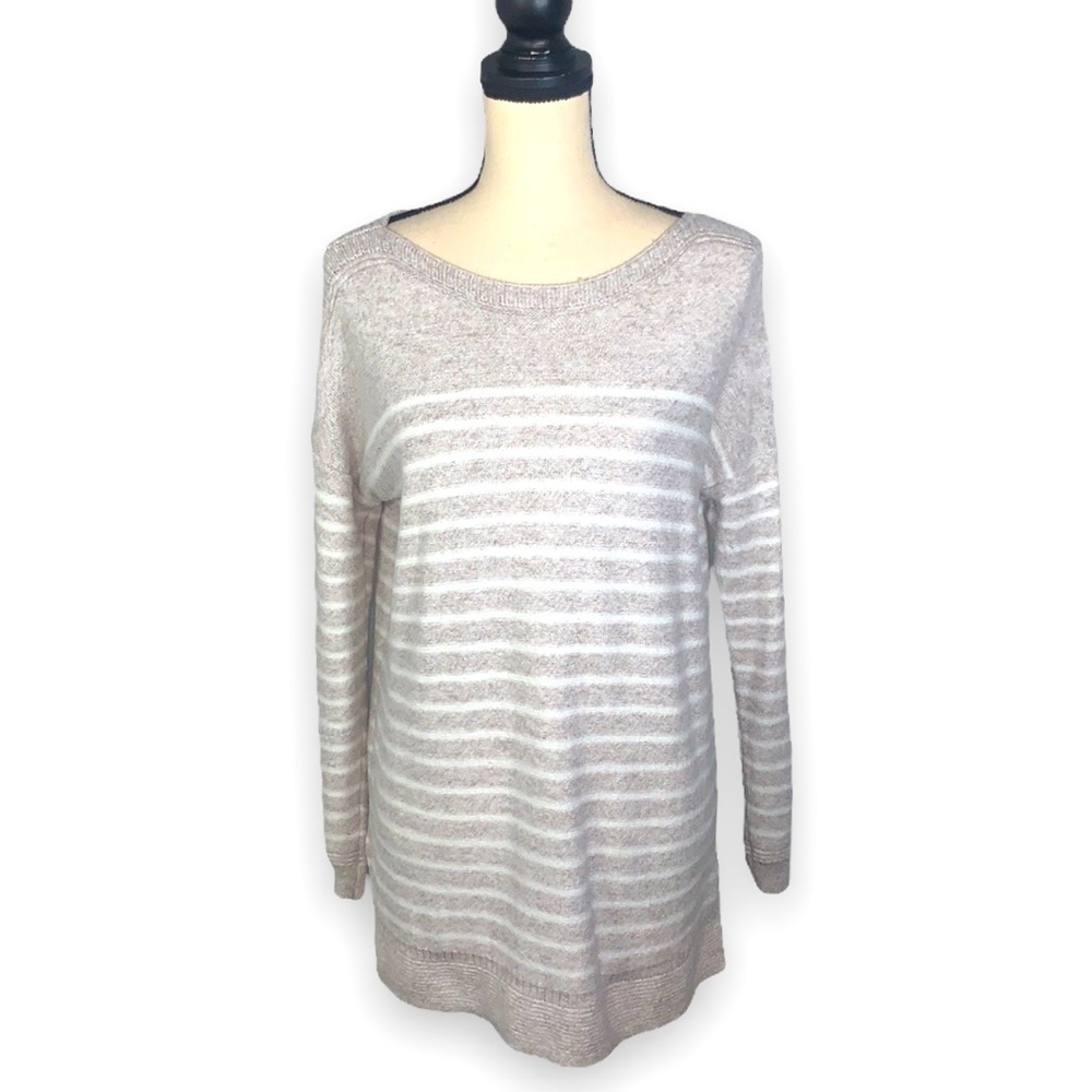 Old Navy Cream & White Striped Longline Tunic Sweater Round Neck Medium
